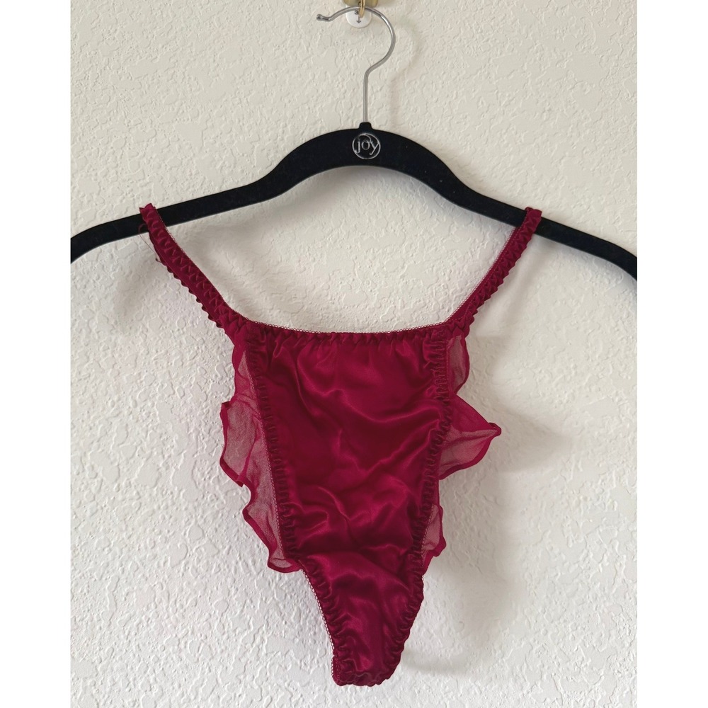 NEW Vintage 1990's Victorias Secret 100% Dark Red Thong Large coquette
